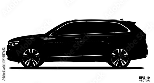 Realistic dark SUV car side view vector illustration isolated on white EPS 10