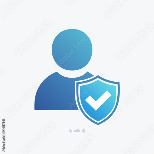 User Security and Protection Icon with Shield and Checkmark.
