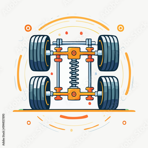 Vector Illustration of a Car Chassis and Suspension System.