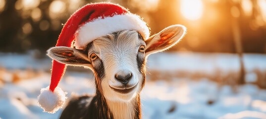 A Charming Goat Enjoys the Winter Wonderland Adorable Farm Animal Surrounded by Snowy Scenery