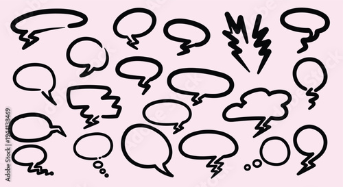 Hand Drawn Speech Bubbles Collection Diverse Shapes on Pink Background