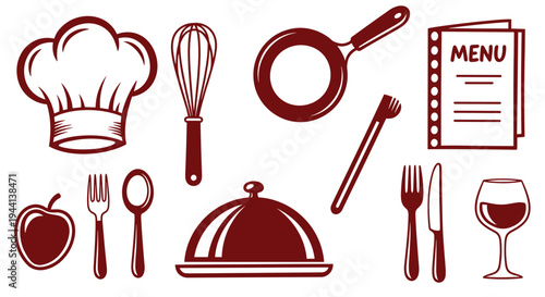 Collection of kitchen and restaurant icons for culinary themes