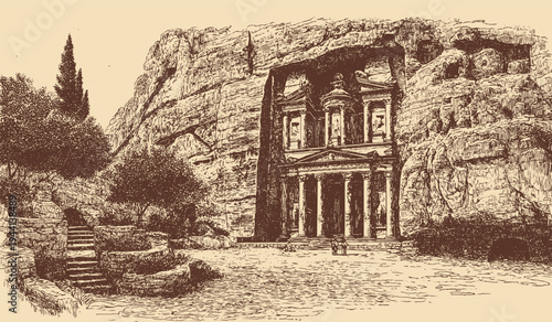 Petra, Jordan illustration in a vintage style. This vector illustration can be used in any size you like for advertising, logos, and other work.