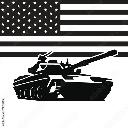 American Tank With USA Flag Military Illustration