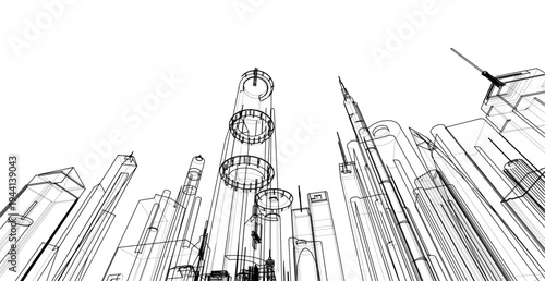 modern city panorama 3d illustration