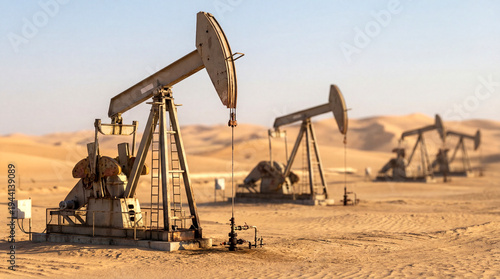 Pumpjack, Förderpumpen auf einem Ölfeld in der Wüste, Generative AI