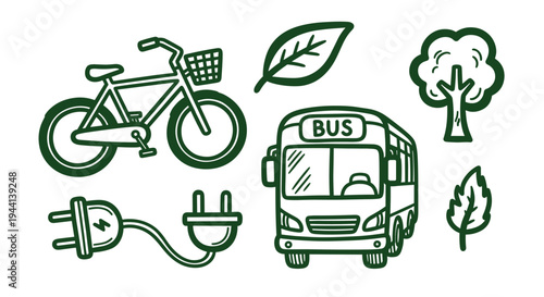 Green transportation and eco friendly energy concept with bicycle bus and electric plug