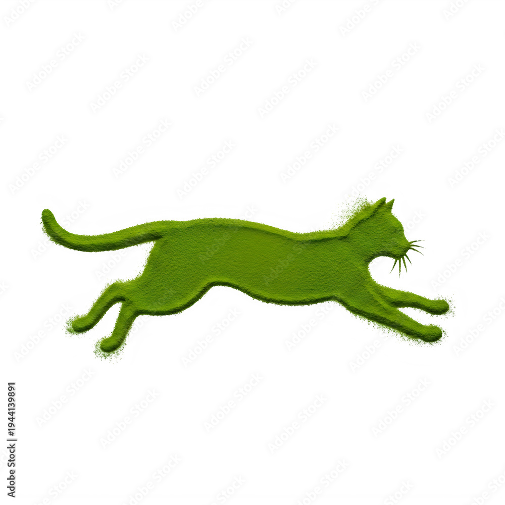 Fototapeta premium A green cat is running quickly on the ground