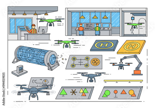 Modern drone technology and automation in industrial control centers and testing facilities