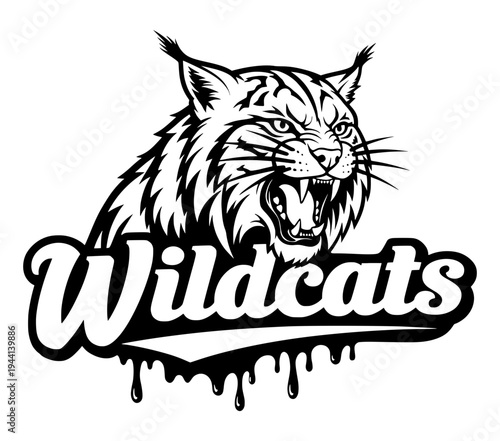 Aggressive Wildcat Mascot Head With Dripping Effect, Sports Team Panther Mascot Logo, Fierce Wild Cat Face Illustration, School Team Graphic