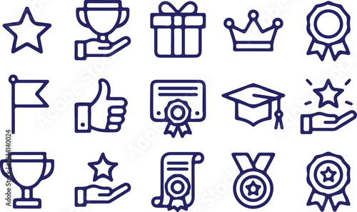 hand drawn achievement bule outline icons set vector illustration design collection design art