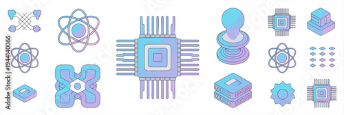 Quantum chip and processor icon set – Perfect for advanced computing news, tech startup branding, or scientific UI.
