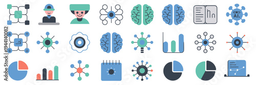 Machine learning and AI icon sheet – Ideal for artificial intelligence blogs, data science tutorials, or neural network news.