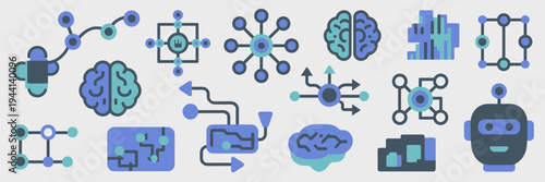 Smart algorithm and AI vector icons – Suitable for automation software guides, tech industry reports, or data visualization.