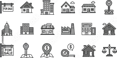 Real estate and property icons set