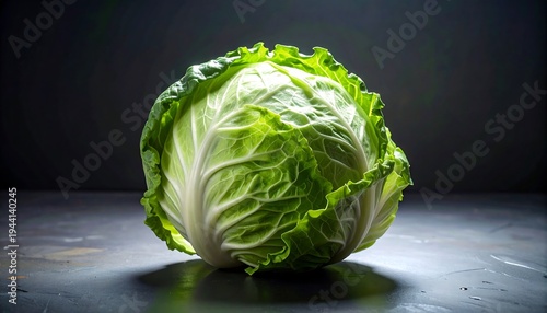 Fresh green cabbage head on a dark background, perfect for culinary uses