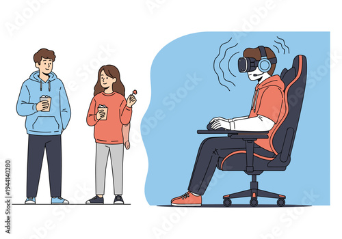 Young people enjoying leisure time with drinks and virtual reality gaming experience