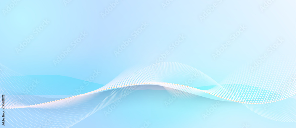 Obraz premium Vector abstract wave line pattern and dot line particle on white, gray color background. Modern graphic design. Flowing halftone, gradient curve shape for data futuristic, technology background