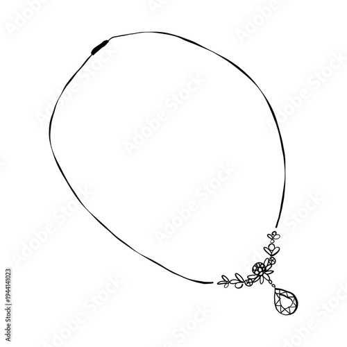 Simple hand drawn doodle necklace. Jewelry and accessory vector illustration. Isolated on white background