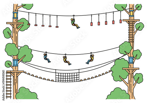 Adventure park with ziplines and rope bridges for outdoor recreation activities