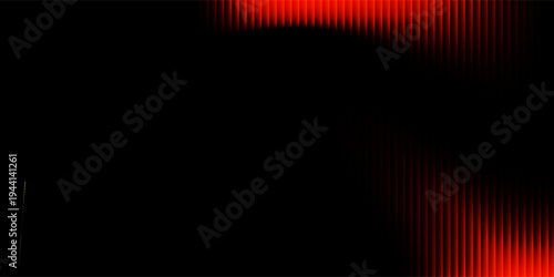 Abstract black background with glowing vertical red ribbed lines, creating a fractal glass effect, digital noise, or glitch. Editable vector illustration.