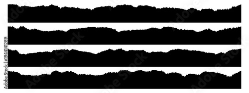 Set of ripped paper, long jagged rectangle, torn paper border vector illustration