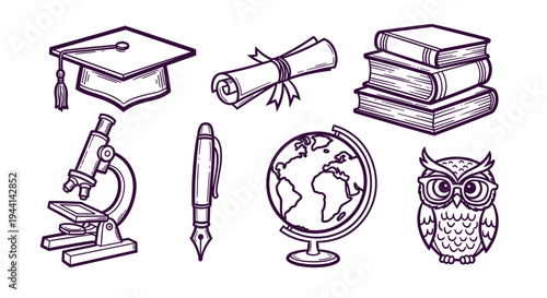 Education symbols and icons collection for learning and knowledge concept