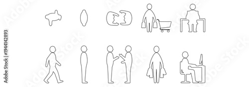 Architectural Outline People Set - Minimalist Human Figures in Top and Side View for CAD Blocks, Floor Plans, and Site Analysis Diagrams