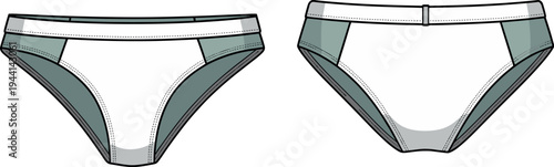 Technical Flat Sketch of Men's Briefs Underwear with Contrast Panels and Elastic Waistband for Fashion Design Templates and Manufacturing Technical Pack  