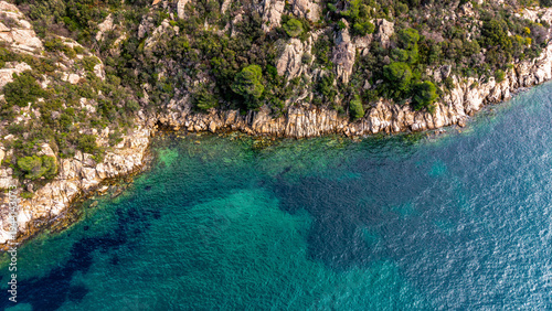 Aerial view of coastal road along the Kassandra Gulf, Sithonia, Chalkidiki, Greece
