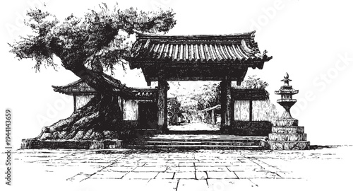 Torii gates, Japan illustration on a white background. This vector illustration can be used in any size you like for advertising, logos, and other work.