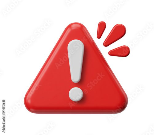 3D Red Warning Alert Icon with Exclamation Mark and Attention Symbols High Visibility Safety Notification Sign for Digital and Print Design Use