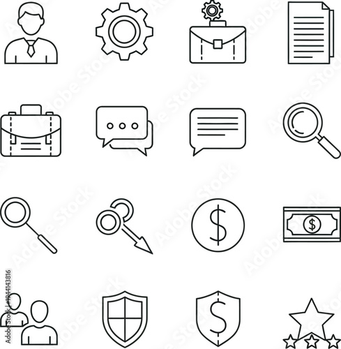 Business and User Management Outline Icon Set