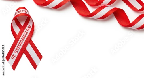 St George's Day Ribbon - Red and White National Symbol on White Background
