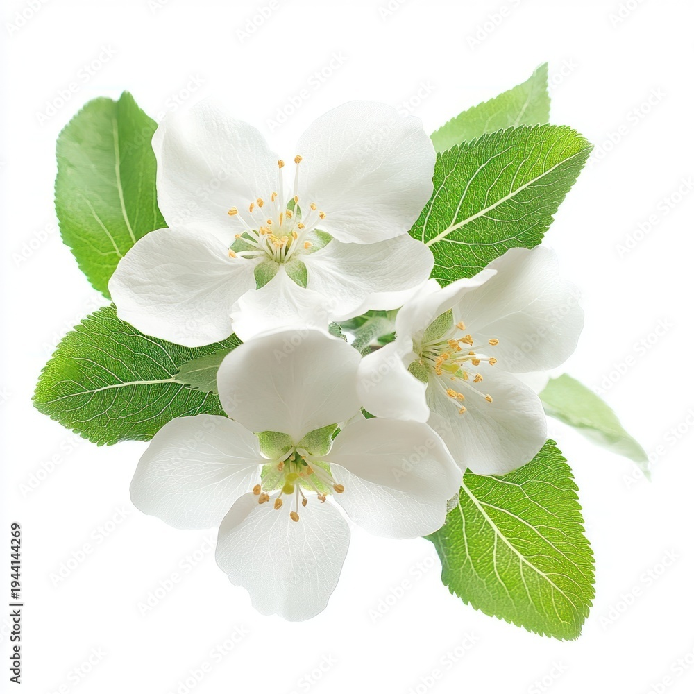 Naklejka premium White apple blossom flowers blossoms leaves leaf.