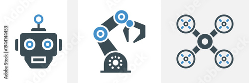 Robotics and automation vector icon sheet – Ideal for industrial engineering, smart factory content, or robotics education.