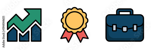 Career promotion icons with award and briefcase – Suitable for employee of the month, salary negotiation, or job growth.