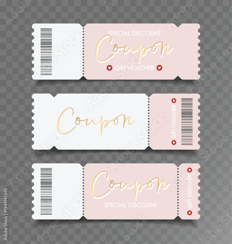 Sale coupon mockup set. Sale flat template Tickets. For sale coupon. Minimalist coupon. Isolated background