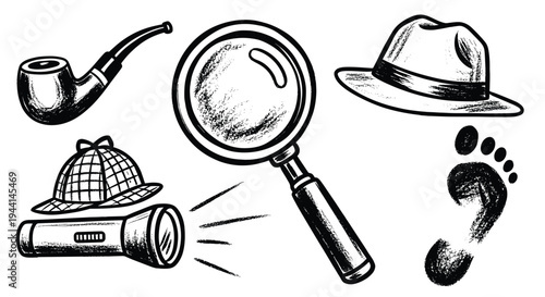 Detective Tools and Clues Collection for Investigation and Mystery Solving