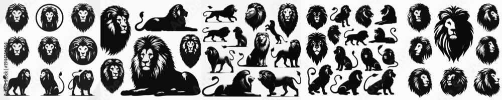 Fototapeta premium Vector set image silhouette of lion