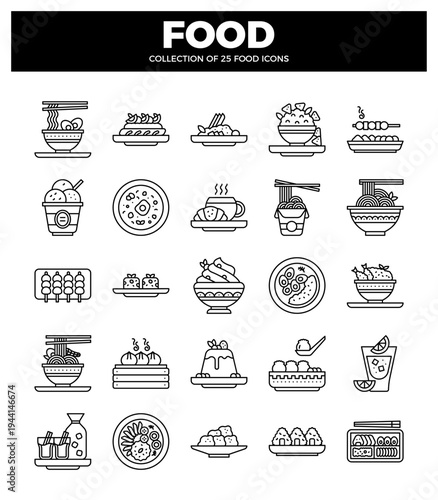 simple line art food icons presented in a grid against a white background.