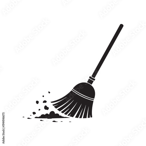 Broom Cleaning Dust Sweep Housekeeping Silhouette Vector Icon