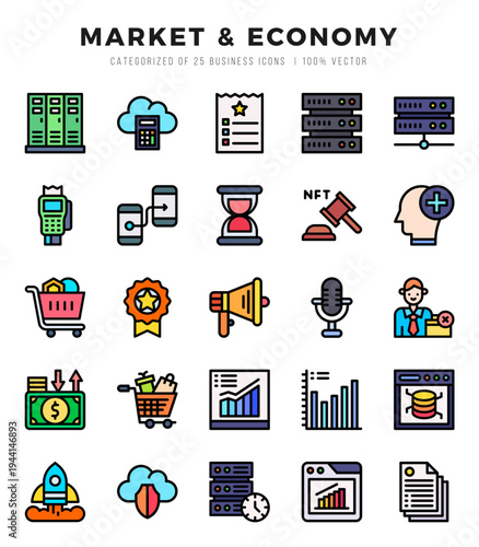 Market & Economy elements. Lineal Color web icon set. Simple vector illustration.