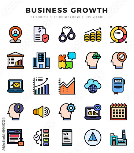 Business Growth Lineal Color icons collection. 25 icon set in a Lineal Color design.