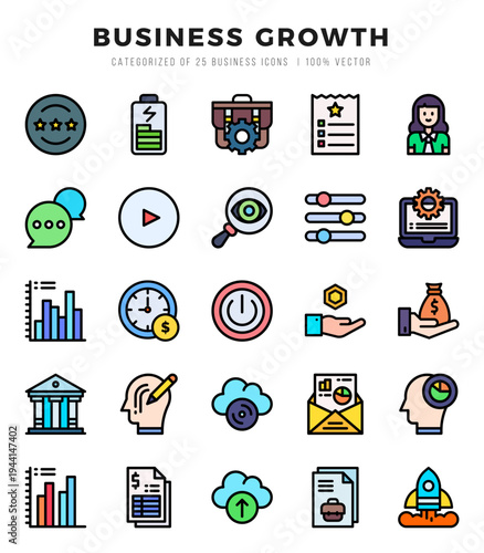 Set of Business Growth icons in Lineal Color style. Lineal Color Icons symbol collection.
