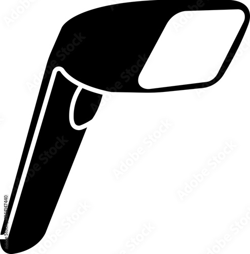 QR code scanner icon in black flat style featuring barcode reader, scanning device, digital sensor, POS technology, retail equipment and automation synonym elements for payment systems