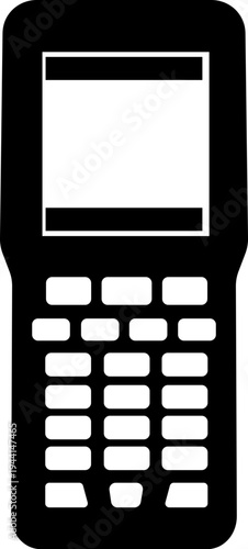 QR code scanner icon in black flat style featuring barcode reader, scanning device, digital sensor, POS technology, retail equipment and automation synonym elements for payment systems