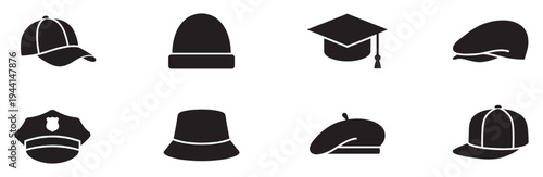 Headwear and Hats Icon Set Vector Illustration