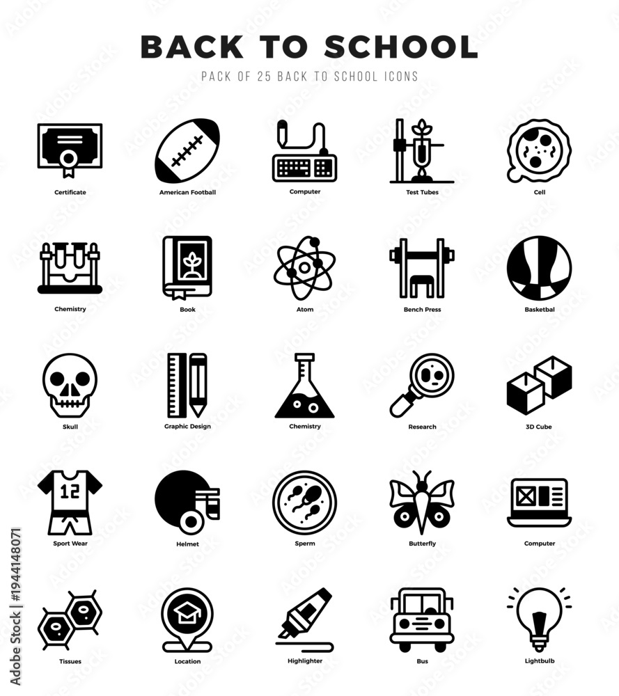 Fototapeta premium Back To School elements. Lineal Filled web icon set. Simple vector illustration.
