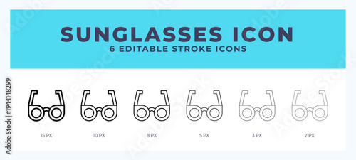 Sunglasses icon symbol. Logo illustration thin line. Bold line vector icons. Editable stroke